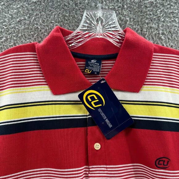 CU‎ Sportswear Mens Polo Shirt 3XL Red Yellow Striped Pullover Short Sleeve - Picture 4 of 11